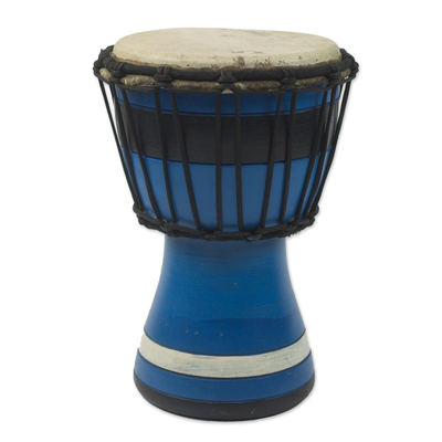 Tambor mini-djembe de madera - Tambor Djembe decorativo azul artesanal fabricado en África occidental