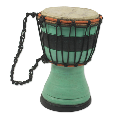 Green Decorative Djembe Drum Artisan Crafted in West Africa