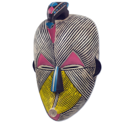 African wood mask, 'Songye Kwifibe I' - African Protection Spirit Wall Mask Artisan Crafted Wood Art