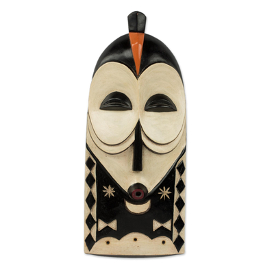 Artisan Crafted Congolese African Mask in Brown and White