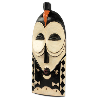 Máscara de madera africana - Máscara africana congoleña artesanal en marrón y blanco