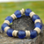 Recycled glass and wood stretch bracelet, 'Accra Blue' - Blue Beaded Stretch Bracelet with Recycled Glass and Wood (image 2b) thumbail