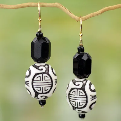 Upcycled dangle earrings, 'Gift from Asia' - Chinese Theme Recycled Plastic Earrings from Ghana