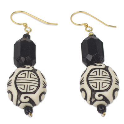 Upcycled dangle earrings, 'Gift from Asia' - Chinese Theme Recycled Plastic Earrings from Ghana