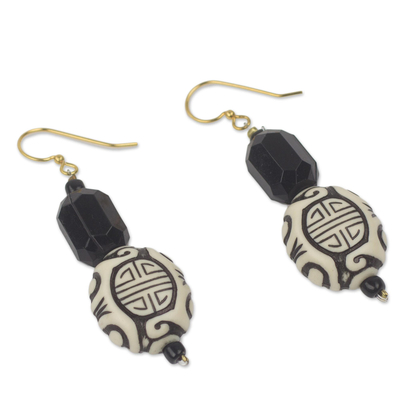 Upcycled dangle earrings, 'Gift from Asia' - Chinese Theme Recycled Plastic Earrings from Ghana