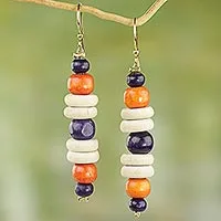 Wood dangle earrings, 'Summer Rain'