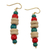 Wood dangle earrings, 'Cascade of Color' - Red and Green Accent Beaded Wood Dangle Earrings thumbail