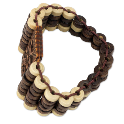Wood stretch bracelet, 'Kumasi Blossom' - Eco Friendly Ghana Artisan Crafted Wood Stretch Bracelet