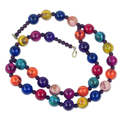 Recycled beaded plastic necklace, 'Carnival Flair' - Colorful Recycled Plastic Beaded Necklace from Ghana