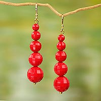 Upcycled dangle earrings, 'Eco Red