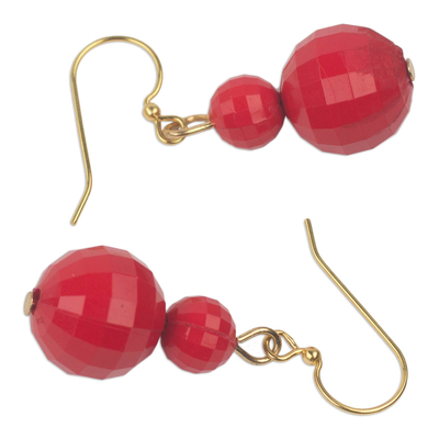 Upcycled dangle earrings, 'Mystical Red' - Hand Crafted Red Recycled Plastic Dangle Earrings from Ghana