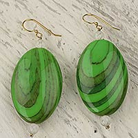 Upcycled dangle earrings, 'Rustic Love in Green'