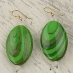 Upcycled dangle earrings, 'Rustic Love in Green' - Hand Crafted Upcycled Plastic Dangle Earrings in Green