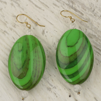 Upcycled dangle earrings, Rustic Love in Green