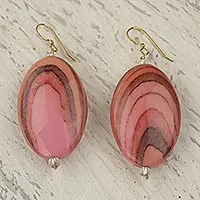 Upcycled dangle earrings, 'Rustic Love in Pink' - Hand Crafted Upcycled Plastic Dangle Earrings in Pink