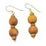 Wood beaded dangle earrings, 'Rustic Dreams' - Artisan Crafted Wood Beaded Dangle Earrings from Ghana
