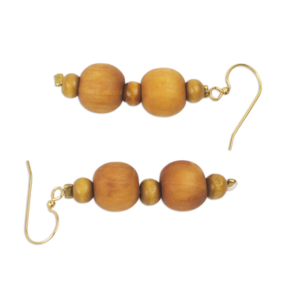 Wood beaded dangle earrings, 'Rustic Dreams' - Artisan Crafted Wood Beaded Dangle Earrings from Ghana