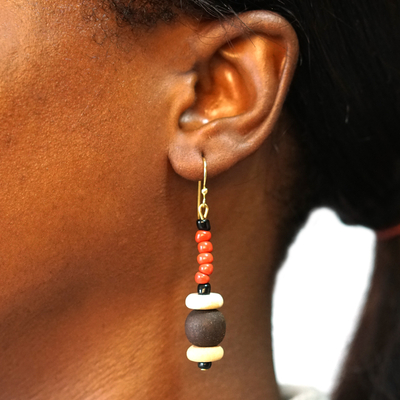 Ohrringe aus Achat und Holzperlen - Ohrringe aus rotem Achat und Holzperlen, handgefertigter Schmuck
