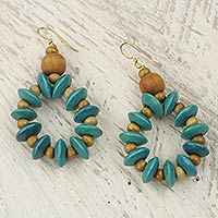 Featured review for Wood dangle earrings, Adipa in Turquoise