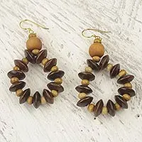 Wood dangle earrings, Bloom in Chocolate