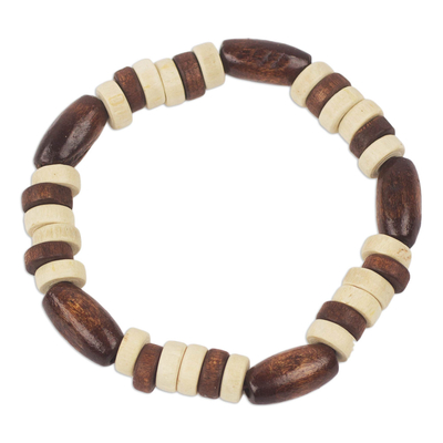 Artisan Crafted Wood Beaded Stretch Bracelet from Ghana