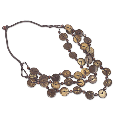 Halskette aus Kokosnussschalensträngen – Kokosnussschalen-Strang-Halskette, handgefertigt in Ghana