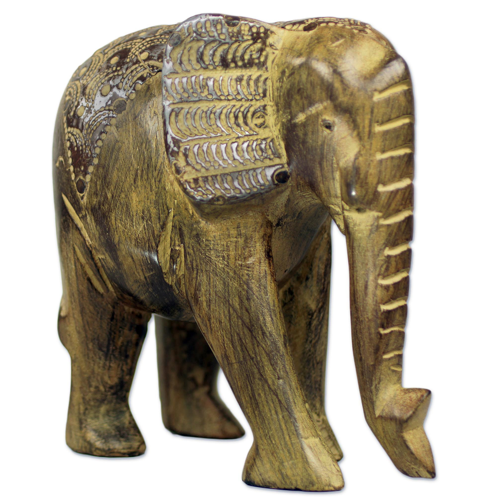 Hand Carved African Elephant Wood Sculpture from Ghana Proud Brown