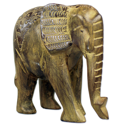 Holzskulptur - Handgeschnitzte afrikanische Elefanten-Holzskulptur aus Ghana