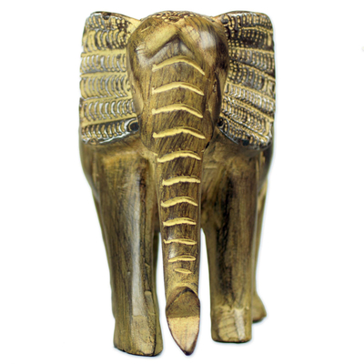 Wood sculpture, 'Proud Brown Elephant' - Hand Carved African Elephant Wood Sculpture from Ghana