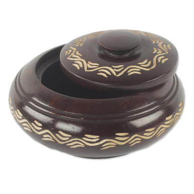 Decorative wood box, 'Little One' - Hand Carved Decorative Wood Box with Lid from Ghana
