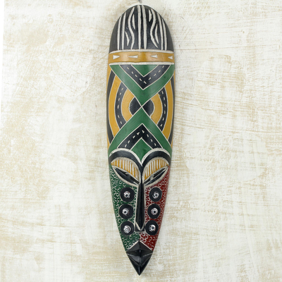 Afrikanische Holzmaske, „Koomli“ – handwerklich gefertigte original afrikanische Maske mit farbenfrohem Finish
