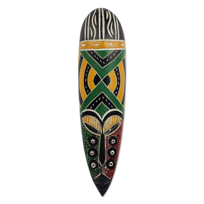 Afrikanische Holzmaske, „Koomli“ – handwerklich gefertigte original afrikanische Maske mit farbenfrohem Finish