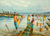 'Landing Boat III' - Fishing Boats Beach Scene Painting from Ghana