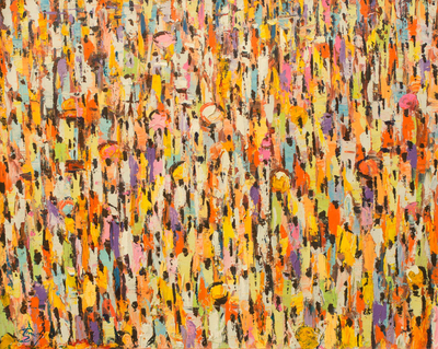 'Open Market III' - African Market Painting in Yellows from Ghana