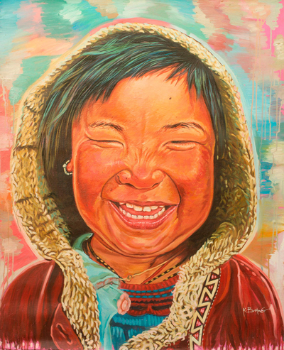 'Smile' (2014) - Colorful Painting African Portrait of a Little Girl Laughing