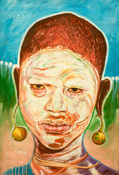 'Festival Disguise' - Signed Portrait Painting of a Girl from the Omo River Valley