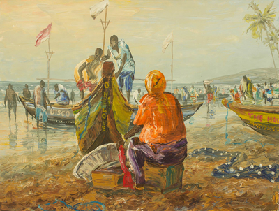 Original Acrylic Painting of Fishermen from West Africa
