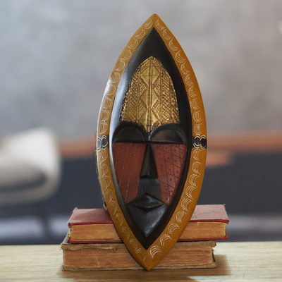African wood mask, 'A Peace Blessing' - Embossed Brass and Hand Carved Wood African Mask