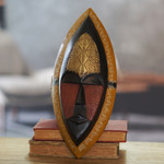 African wood mask, 'A Peace Blessing' - Embossed Brass and Hand Carved Wood African Mask