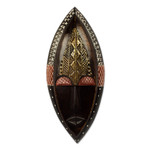 African wood mask, 'Peace Be Unto You' - Ornate Hand Carved African Mask with Embossed Brass