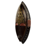 African wood mask, 'Peace Be Unto You' - Ornate Hand Carved African Mask with Embossed Brass