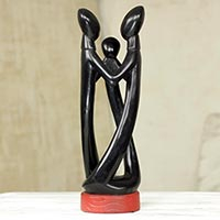 Escultura de madera, 'Amarse unos a otros' - Escultura de la paz mundial, madera africana minimalista moderna