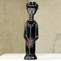 Wood sculpture, 'Good Woman' - Hand Carved and Painted Ghanaian Wood Sculpture