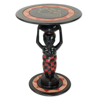 Hand Crafted African Accent Table with Elephant Motif