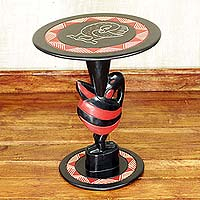 Wood accent table, 'Sankofa' - Adinkra Symbol Accent Table from Ghanaian Artisan