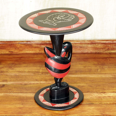 Wood accent table, 'Sankofa' - Adinkra Symbol Accent Table from Ghanaian Artisan