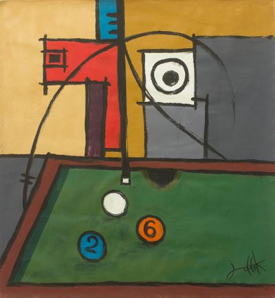 'Focus II' - Pintura acrílica abstracta ghanesa sobre lienzo de jugador de billar