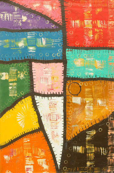 Schattierungen - Farbenfrohe abstrakte Malerei in Acryl aus Westafrika