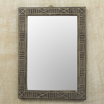 Wood wall mirror, 'Ohemaa' - Hand Crafted Wood Wall Mirror from Ghana