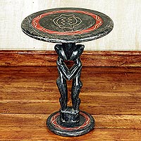 Wood accent table,'My Dear One's Table' - West African Hand Crafted Cirular Wood Accent Table